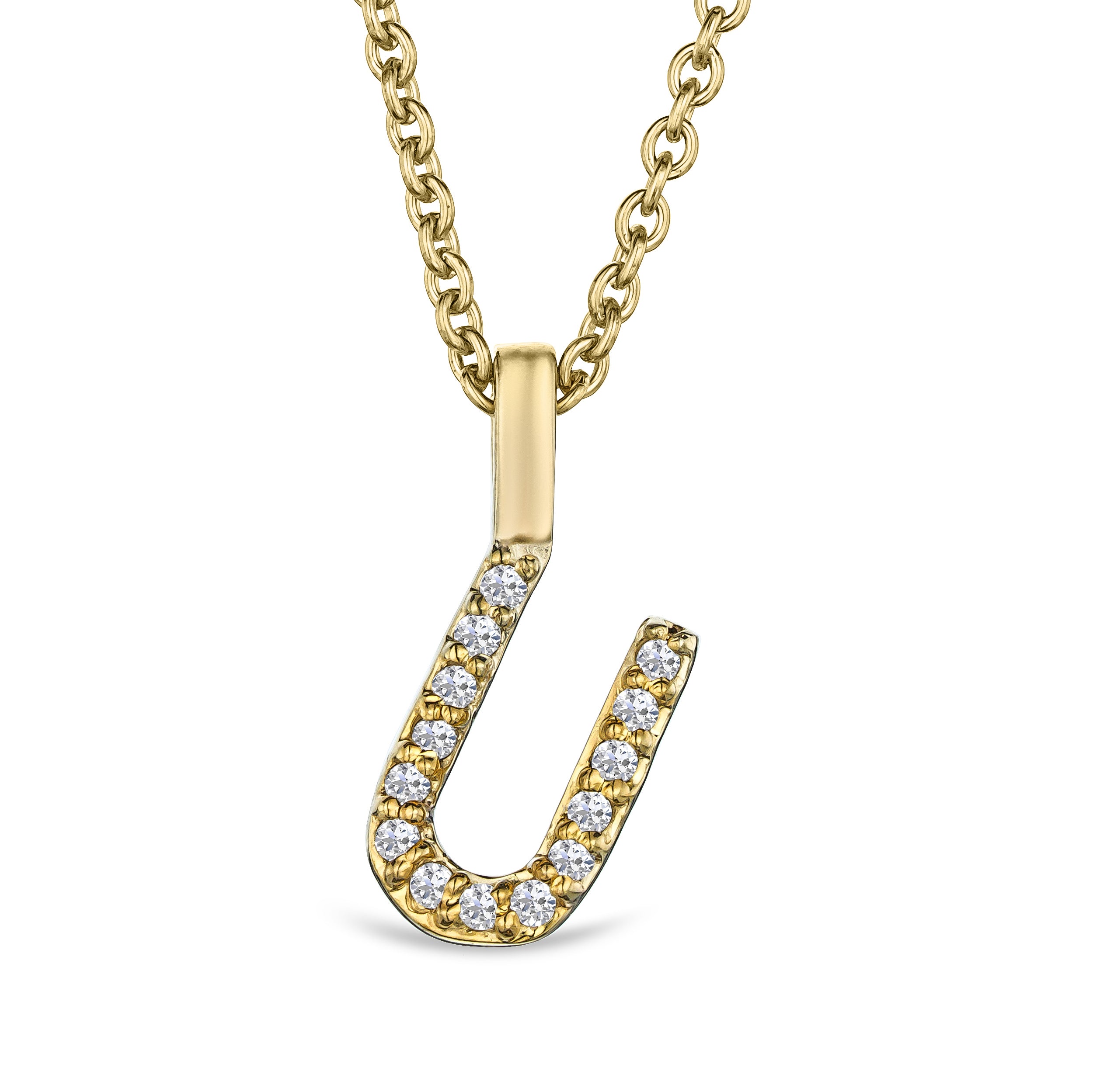 Love Letter Initial U Lab Diamond Necklace set in 9K Yellow Gold